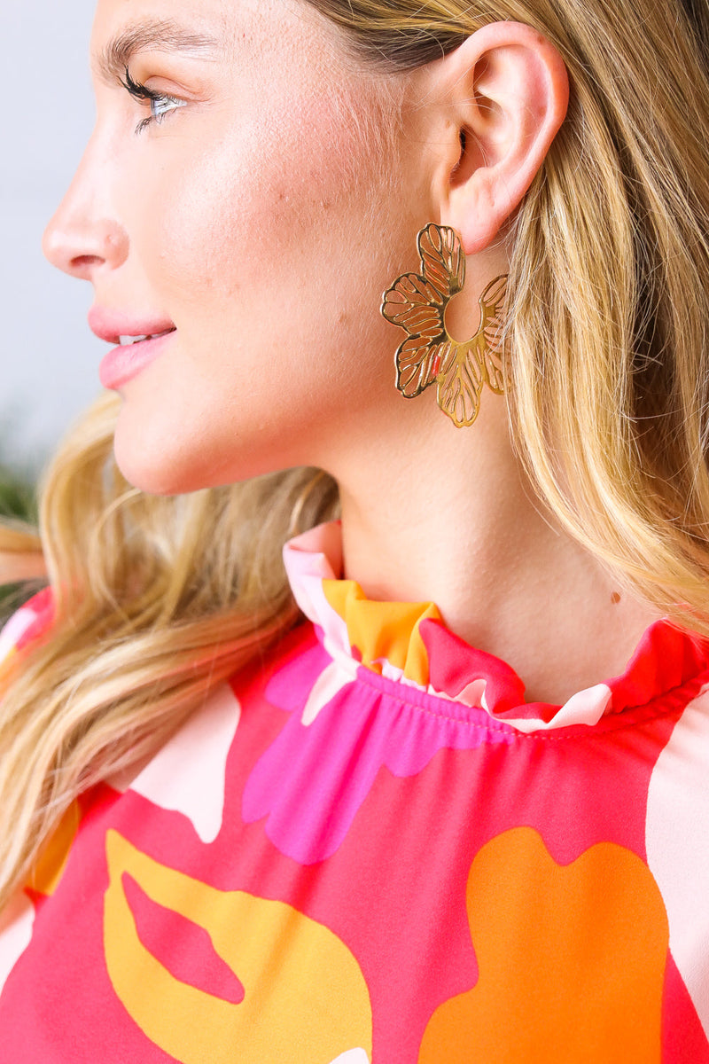 Gold Vintage Metal Flower Power Earrings