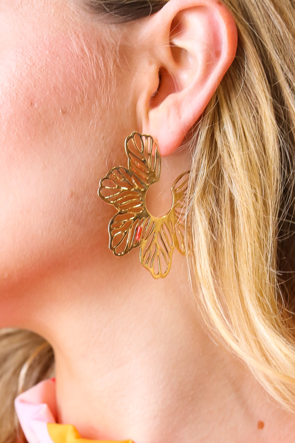 Gold Vintage Metal Flower Power Earrings