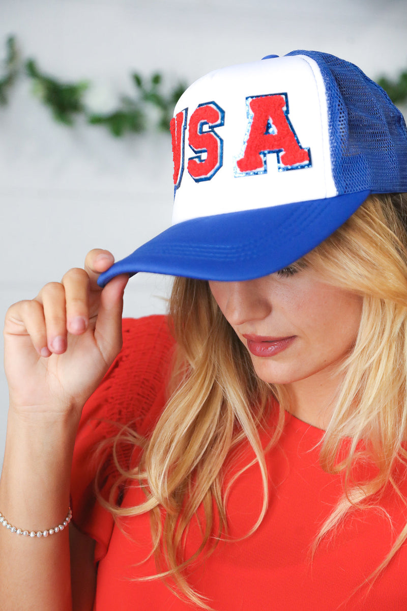 Royal Blue USA Snap Back Mesh Trucker Cap