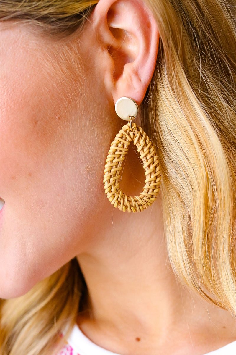 Brass & Rattan Woven Dangle Drop Earrings