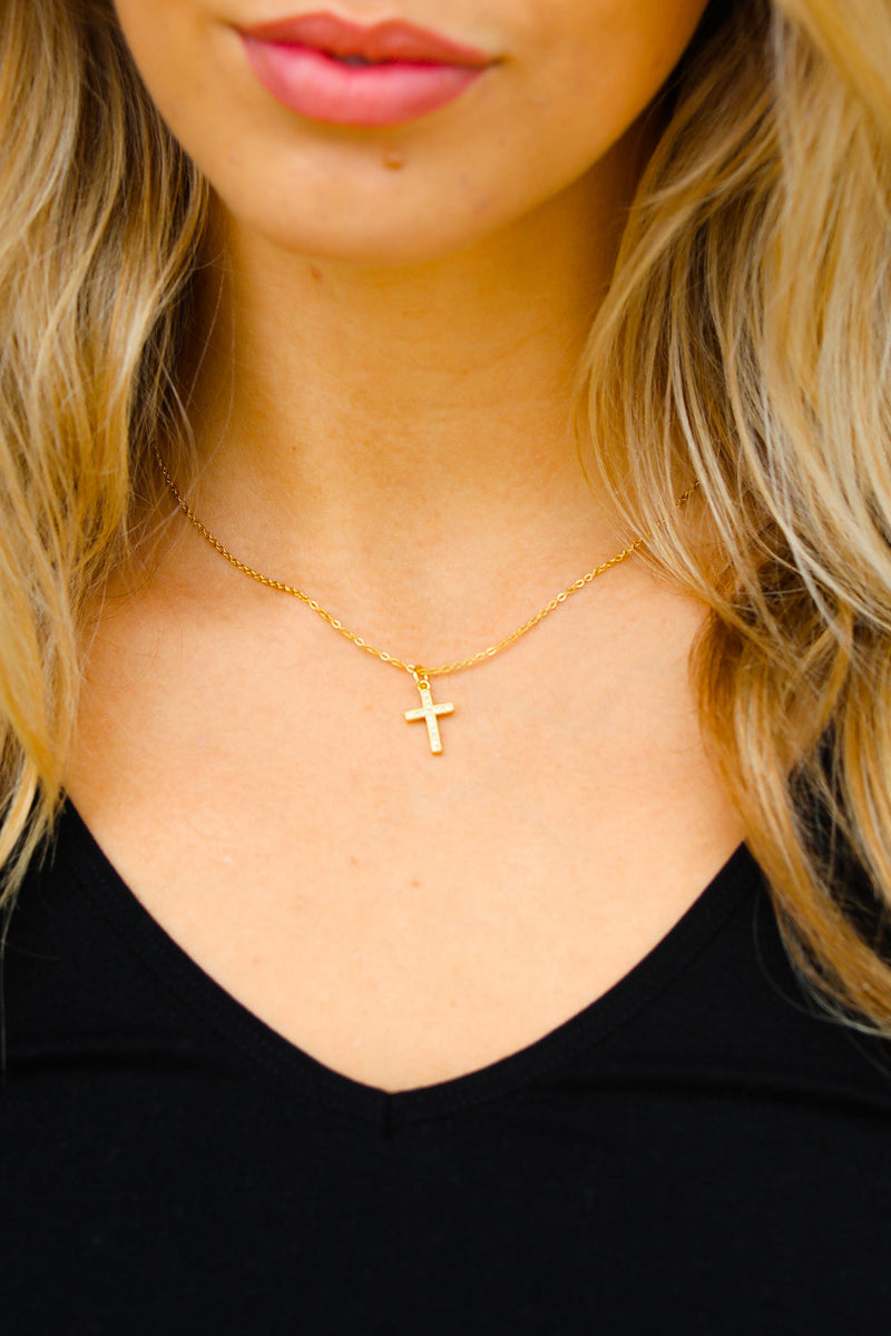 Gold Dainty Cross Rhinestone Pendant Necklace