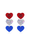 Patriotic Tiered Glitter Heart Resin Earrings