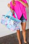 Rectangle Collapsible Ocean Coral Blue Strap Canvas Tote