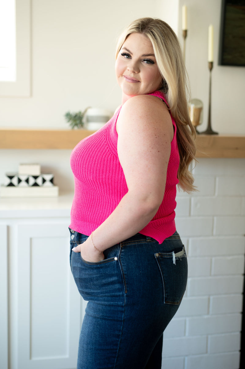 Previous Engagement Halter Neck Sweater Tank in Pink