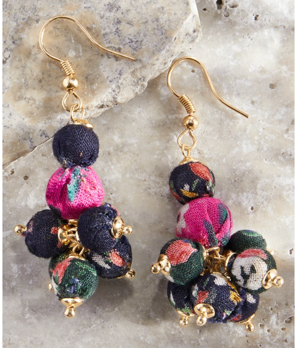 Beaded Drop Earring Pink & Navy