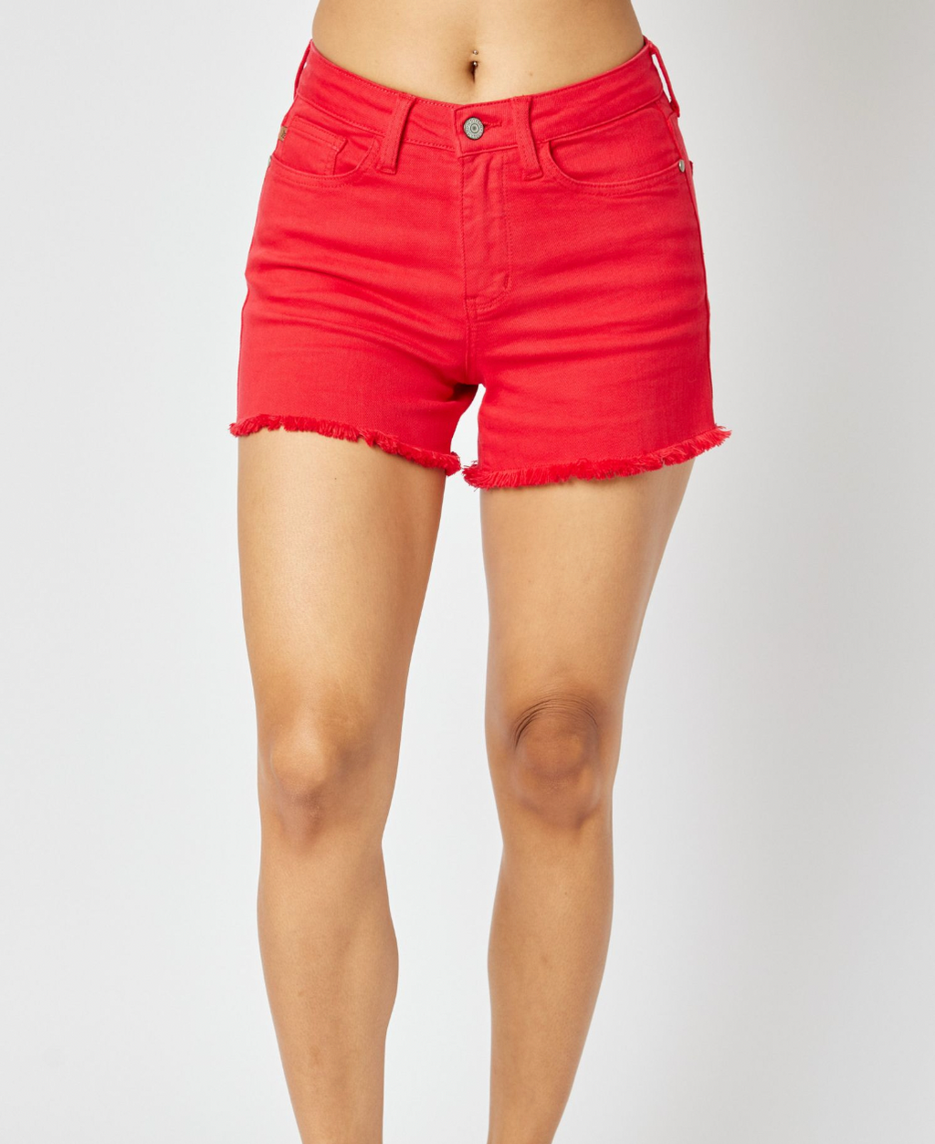 Red Judy Blue Short Frayed Hem