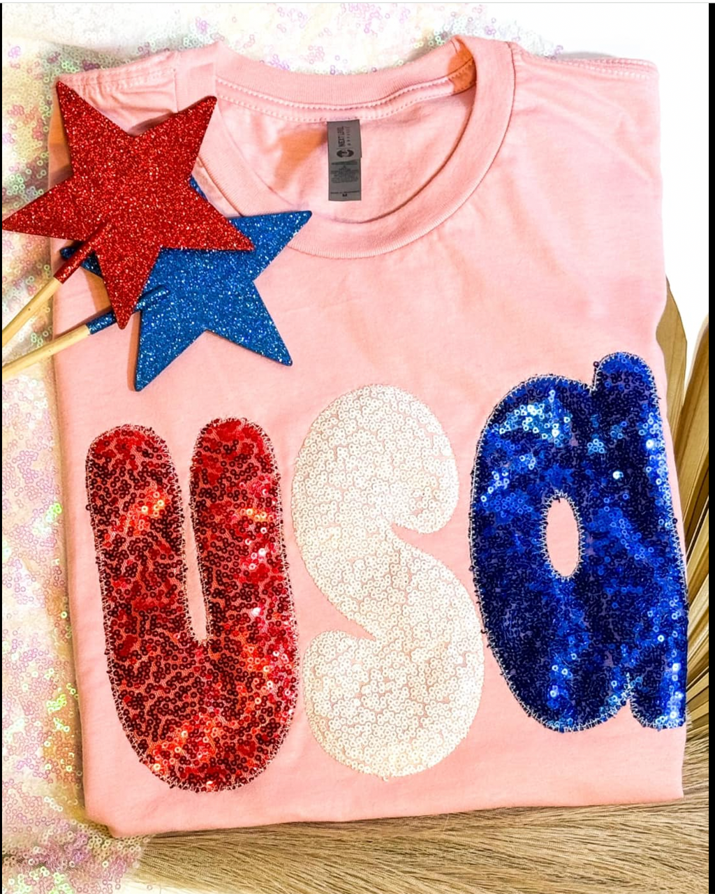 Pink USA sequin tee