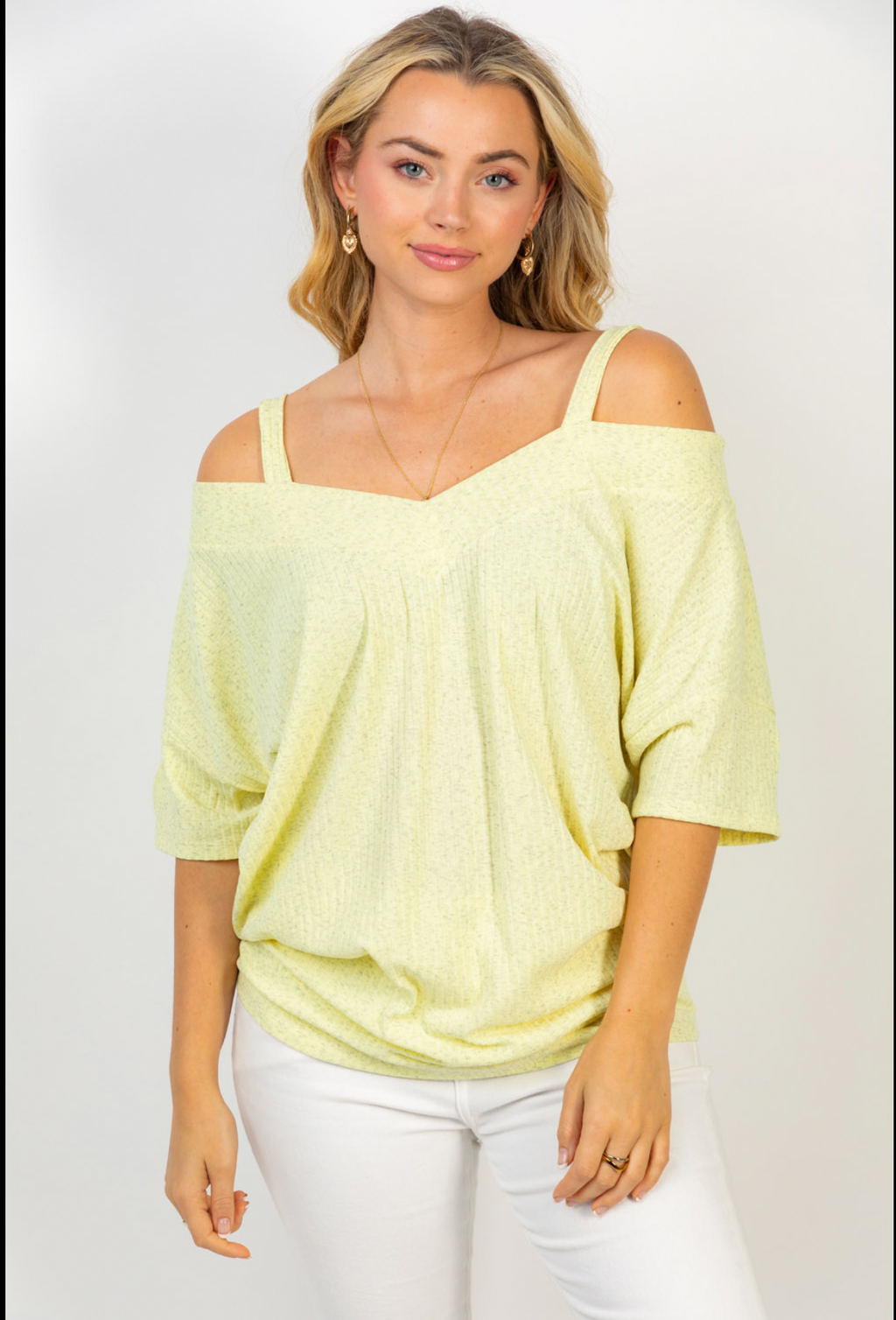 Yellow Cold Shoulder Ribbed Top