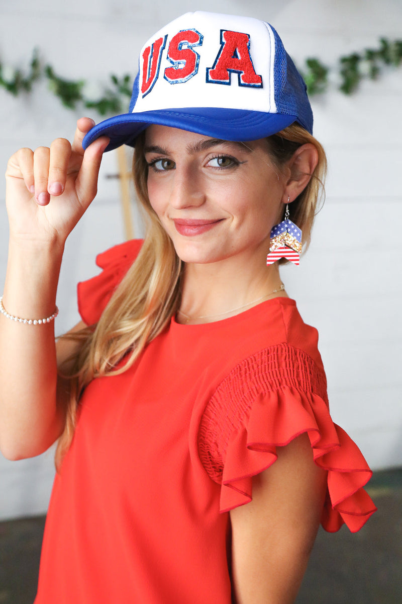 Royal Blue USA Snap Back Mesh Trucker Cap