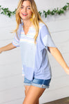 Blue Stripe V Neck Color Block Top