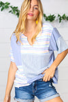 Blue Stripe V Neck Color Block Top