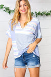 Blue Stripe V Neck Color Block Top