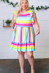 Rainbow Stripe Fit & Flare Tiered Dress