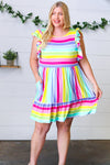 Rainbow Stripe Fit & Flare Tiered Dress