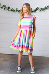 Rainbow Stripe Fit & Flare Tiered Dress