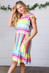 Rainbow Stripe Fit & Flare Tiered Dress