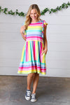 Rainbow Stripe Fit & Flare Tiered Dress