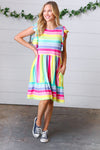 Rainbow Stripe Fit & Flare Tiered Dress