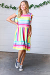 Rainbow Stripe Fit & Flare Tiered Dress