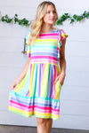 Rainbow Stripe Fit & Flare Tiered Dress