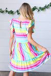 Rainbow Stripe Fit & Flare Tiered Dress