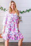 Liliac Floral Babydoll Ruffle Capped Sleeve Dress