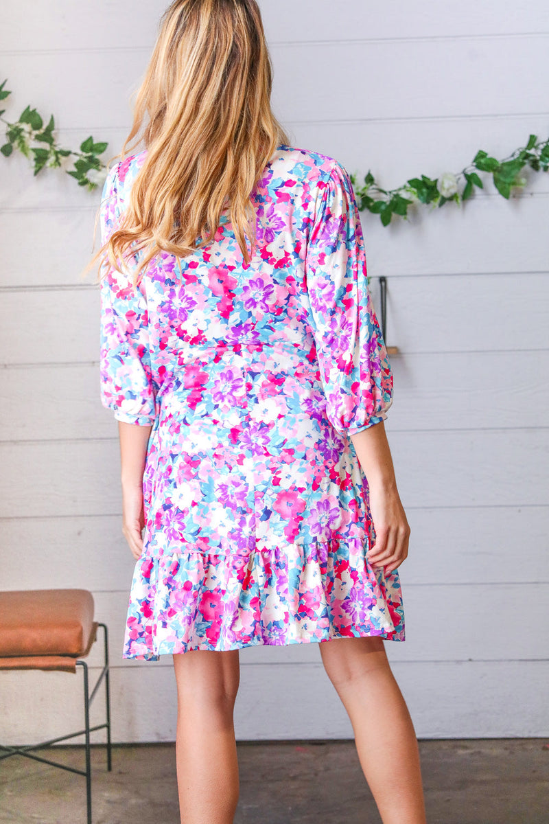 Liliac Floral Babydoll Ruffle Capped Sleeve Dress