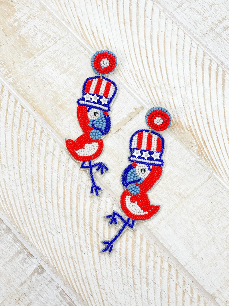 PREORDER: Patriotic Parrots Beaded Dangle Earrings