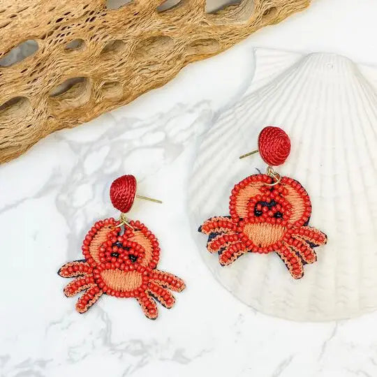 PREORDER: Beachy Crab Beaded Earrings