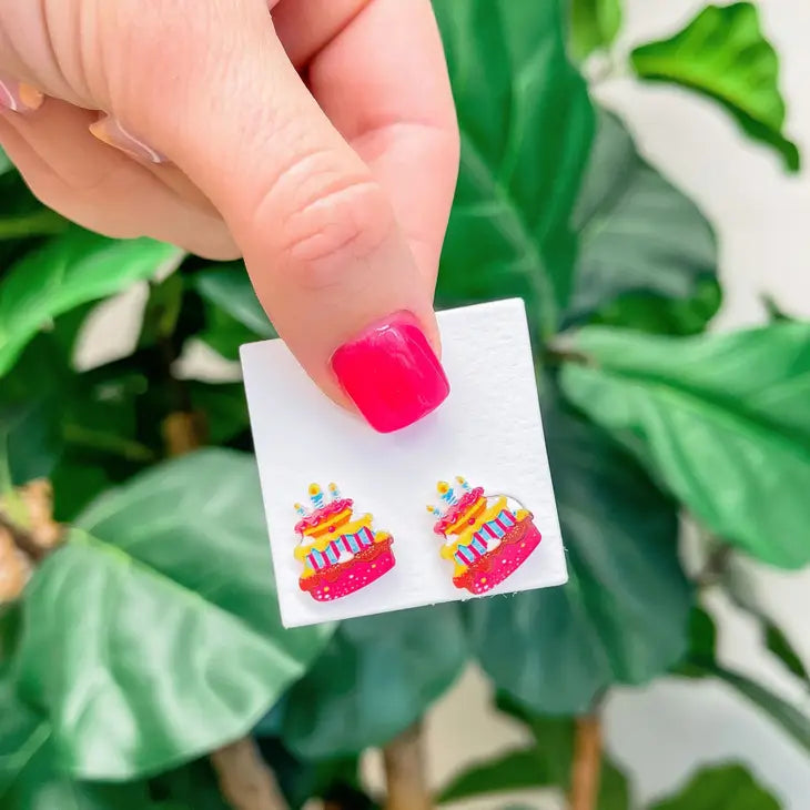 PREORDER: Birthday Cake Acrylic Stud Earrings