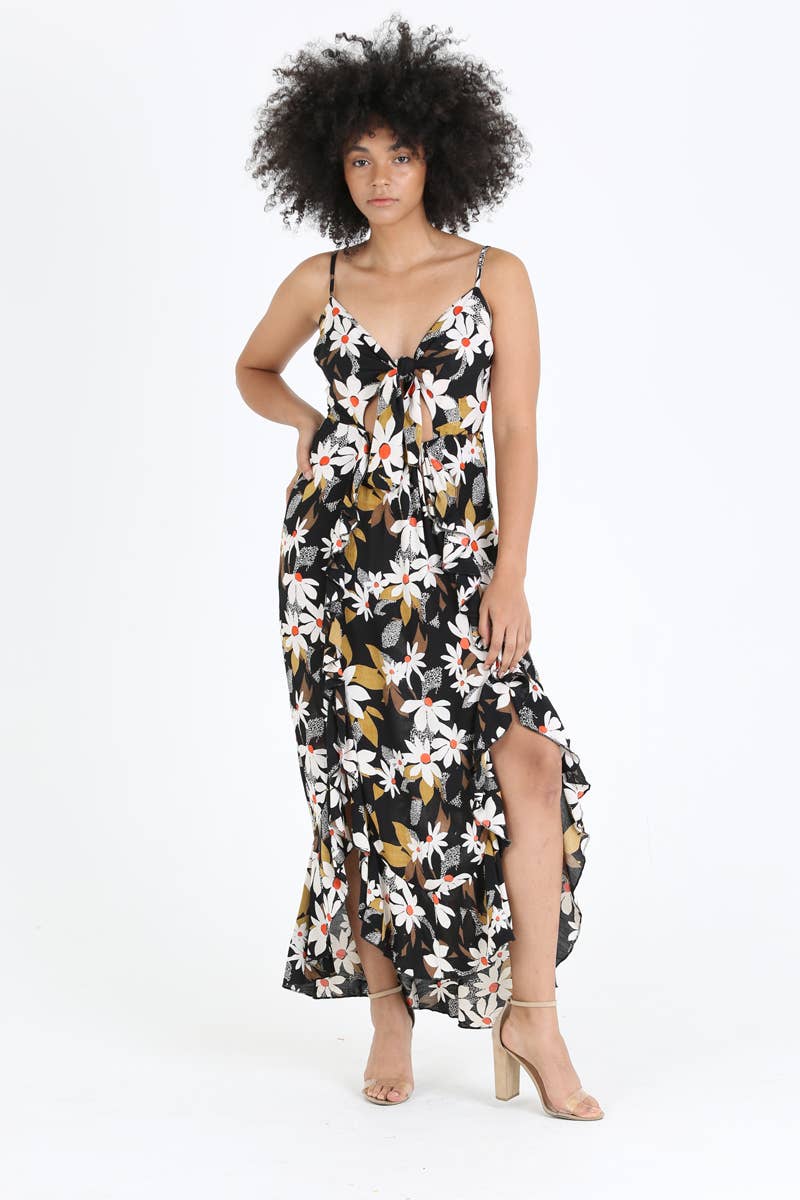 Black Tie Front Maxi with Ruffles