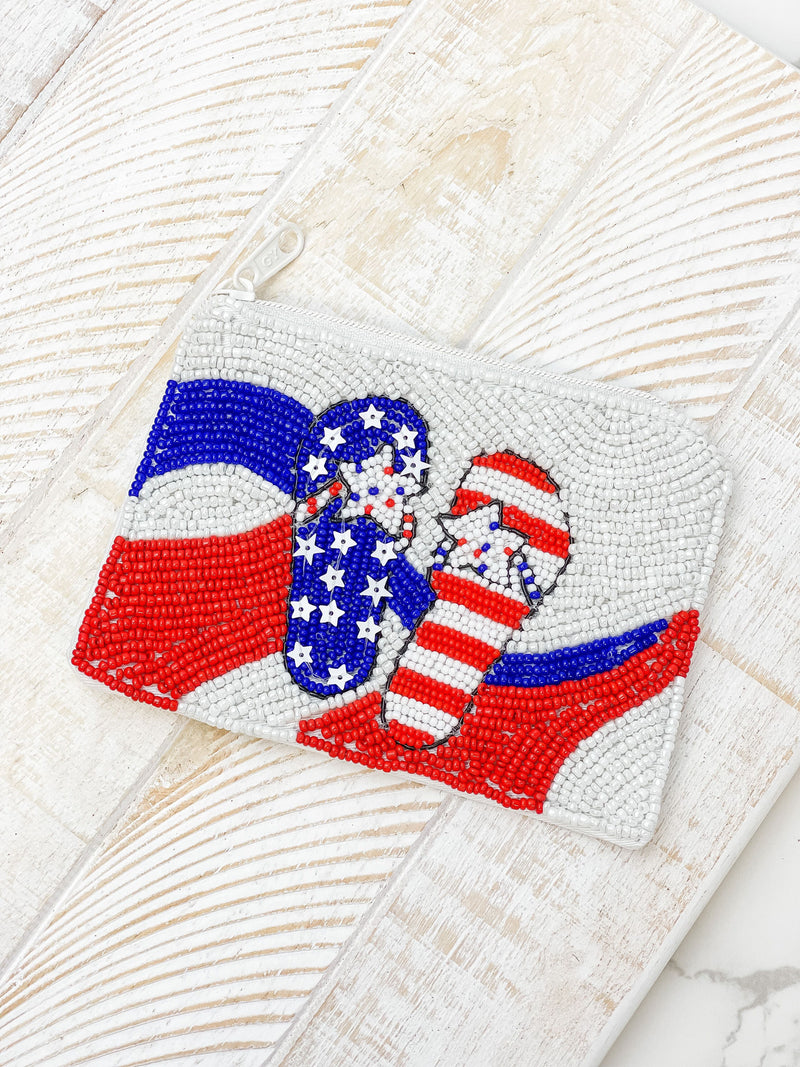 PREORDER: Americana Flip Flop Beaded Zip Pouch