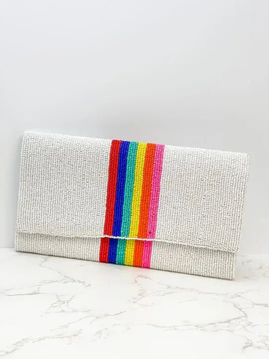 PREORDER: Rainbow Stripe Crossbody Chain Clutch in Two Colors