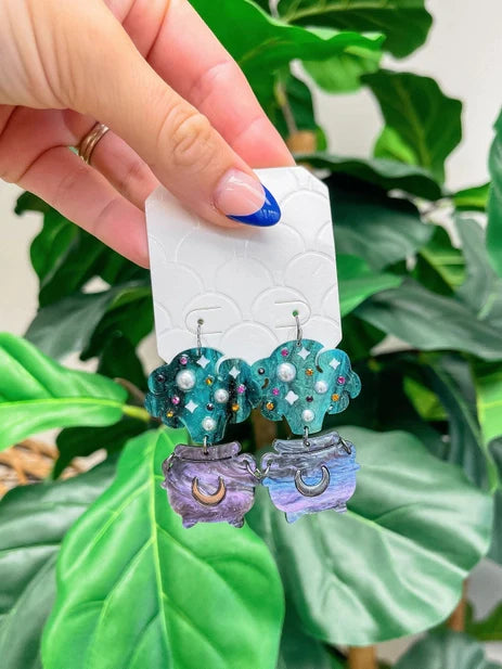 PREORDER: Spooky Cauldron Dangle Earrings in Two Colors