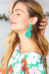 Turquoise Green & Gold Beaded Round Dangle Earrings