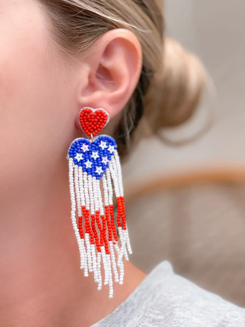 PREORDER: Patriotic Heart Fringe Dangle Earrings