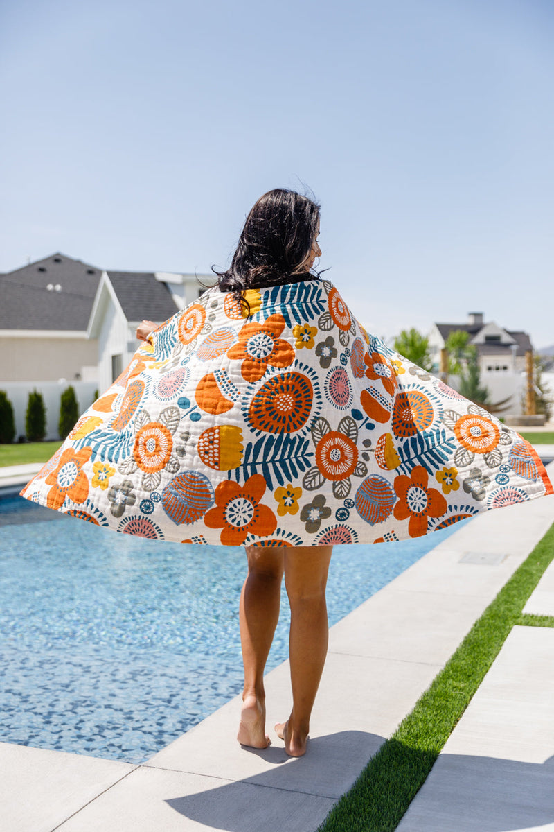 Luxury Beach Towel in Bright Retro Floral