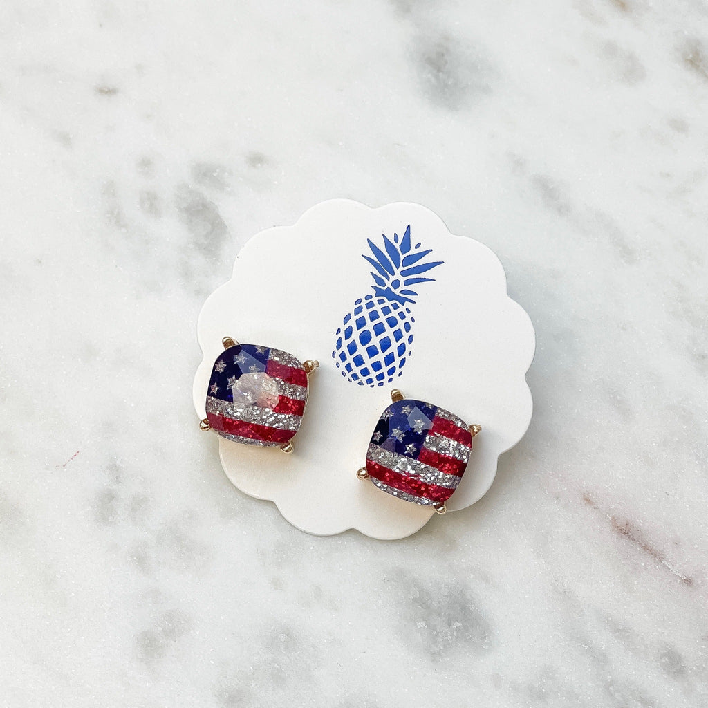 PREORDER: Silver Glitter Flag Studs