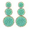 Turquoise Green & Gold Beaded Round Dangle Earrings