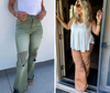 PREORDER: Blakeley Distressed Jeans In Olive and Camel Tall Inseam