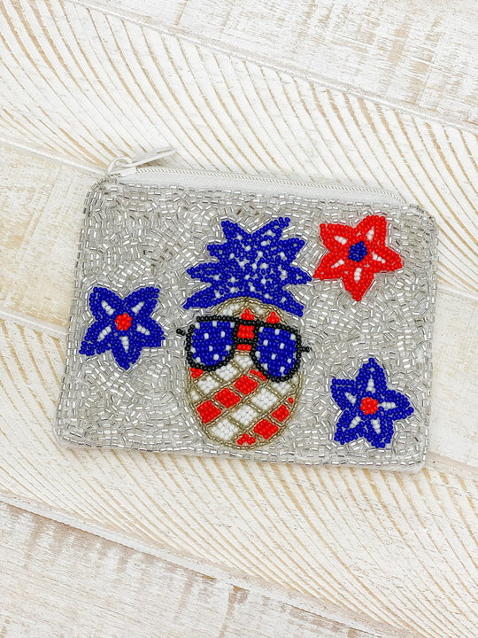 PREORDER: Patriotic Pineapple Beaded Zip Pouch