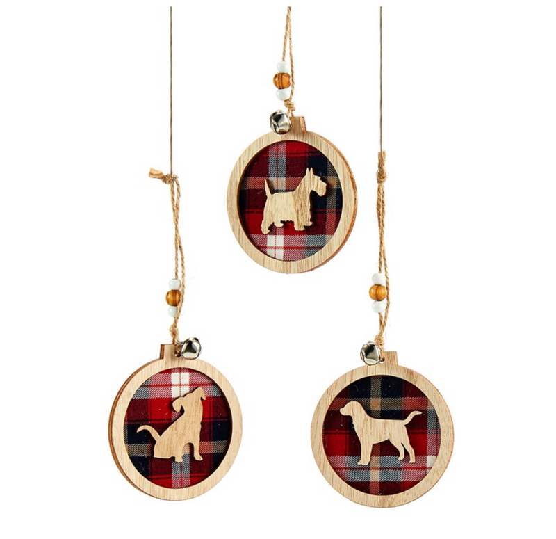 Wooden Round Ornament with Dog