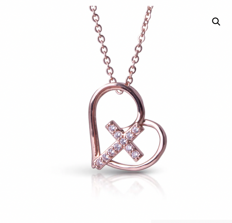 HEART WITH CZ CROSS NECKLACE – ROSE GOLD