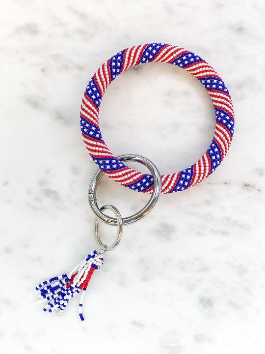 PREORDER: Seed Bead Stars & Stripes Key Ring Bangle