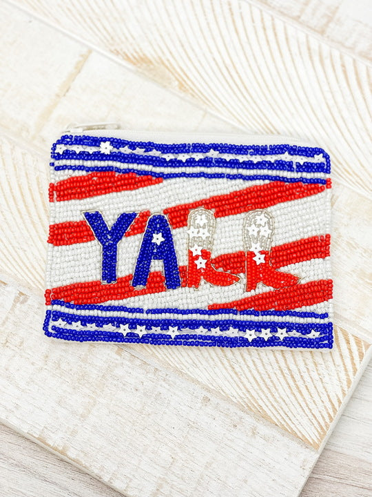 PREORDER: Patriotic "Y'all" Beaded Zip Pouch