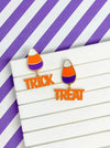 PREORDER: Trick or Treat Dangle Candy Corn Enamel Earrings