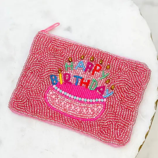 PREORDER: Happy Birthday Beaded Zip Pouch in Two Colors