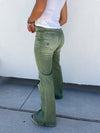 PREORDER: Blakeley Distressed Jeans In Olive and Camel Tall Inseam