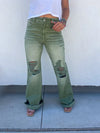 PREORDER: Blakeley Distressed Jeans In Olive and Camel Regular Inseam