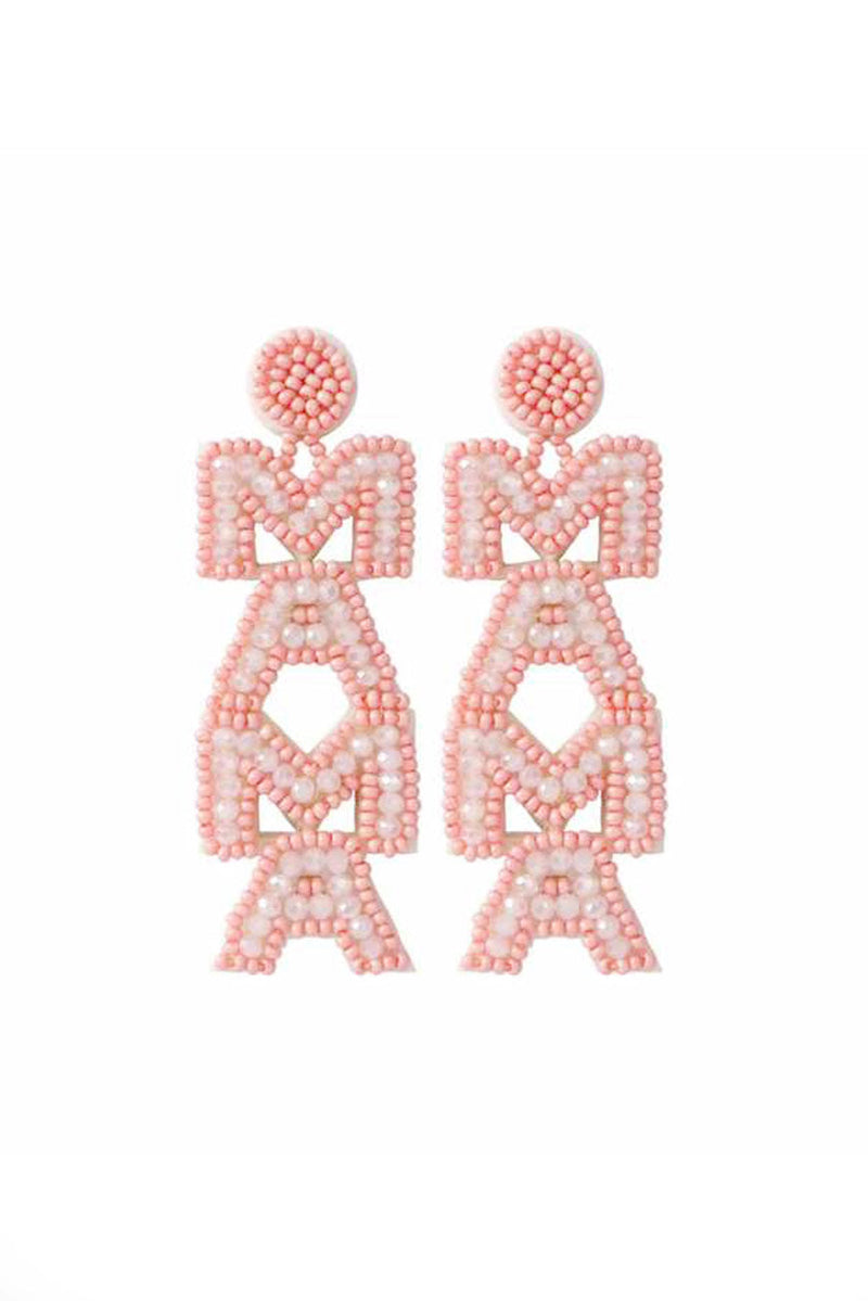 Pink Beaded MAMA Dangle Earrings